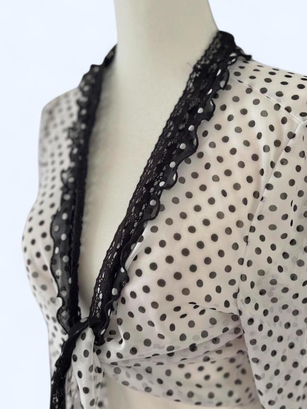 Vintage Joseph Ribkoff Polka Dot Sheer Wrap Top Ruffle Balletcore‎ 12 - Picture 3 of 8